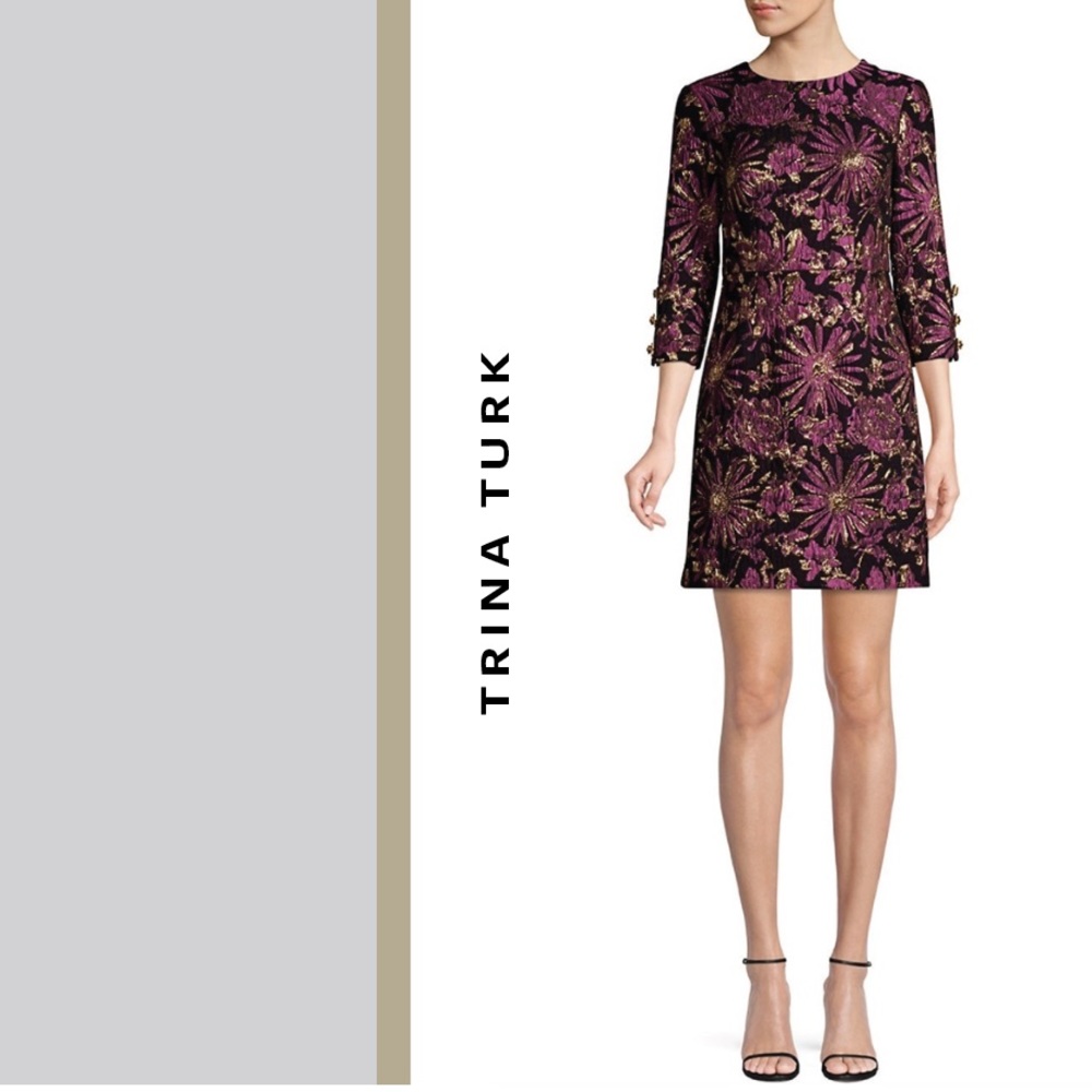 Trina Turk Purple & Black Metallic Lace-Trim Dress